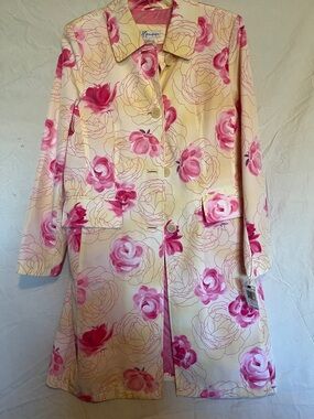 dressbarn Pink and Cream Floral-Print Jacket